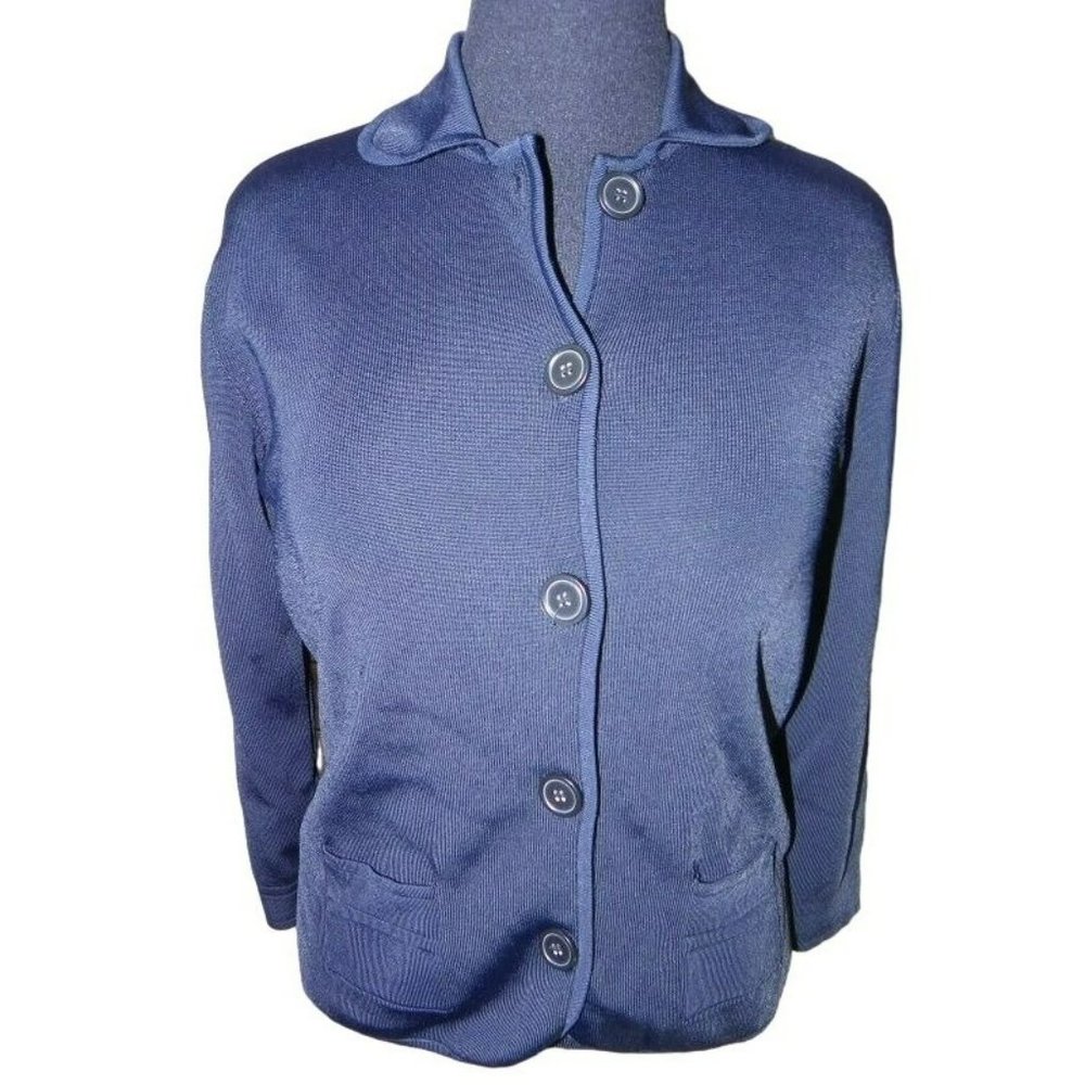 City Silk Black Cardigan Top Women's XL Long Sleeve Button Front Stretch